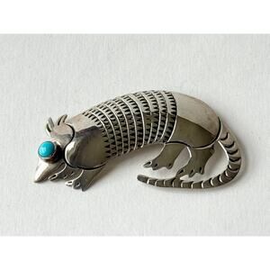 RLH Raquel & Leonard Hurley Navajo Sterling Silver Turquoise Armadillo Brooch